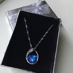 Silver and Blue Crystal Pendant Necklace